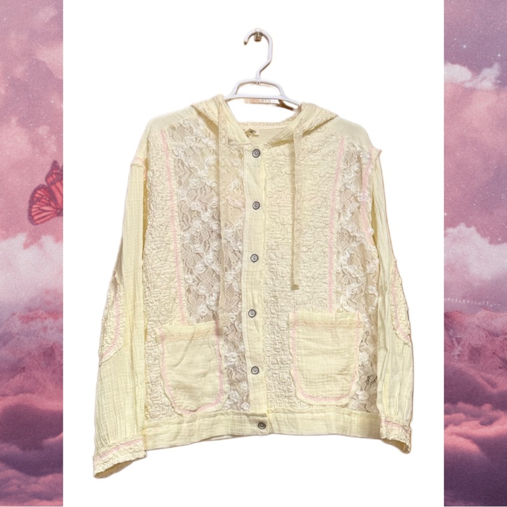 ✨ POL Lace Patchwork Hooded Button-Down Blouse | … - image 1